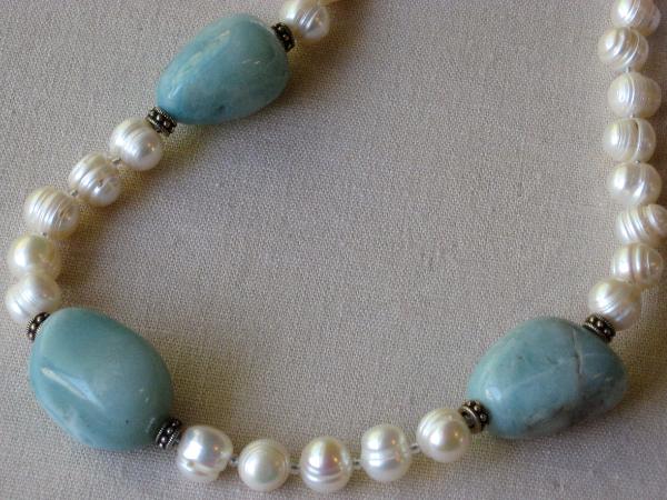Pearl Necklace with Amazonite Chunks